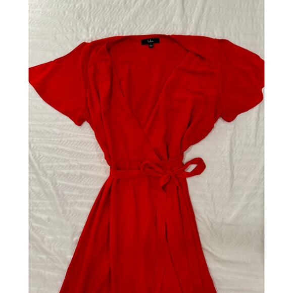 Lulus Wrap Dress Women’s Large Red Bow Rise Occasion Cherry Romantic - Picture 8 of 16
